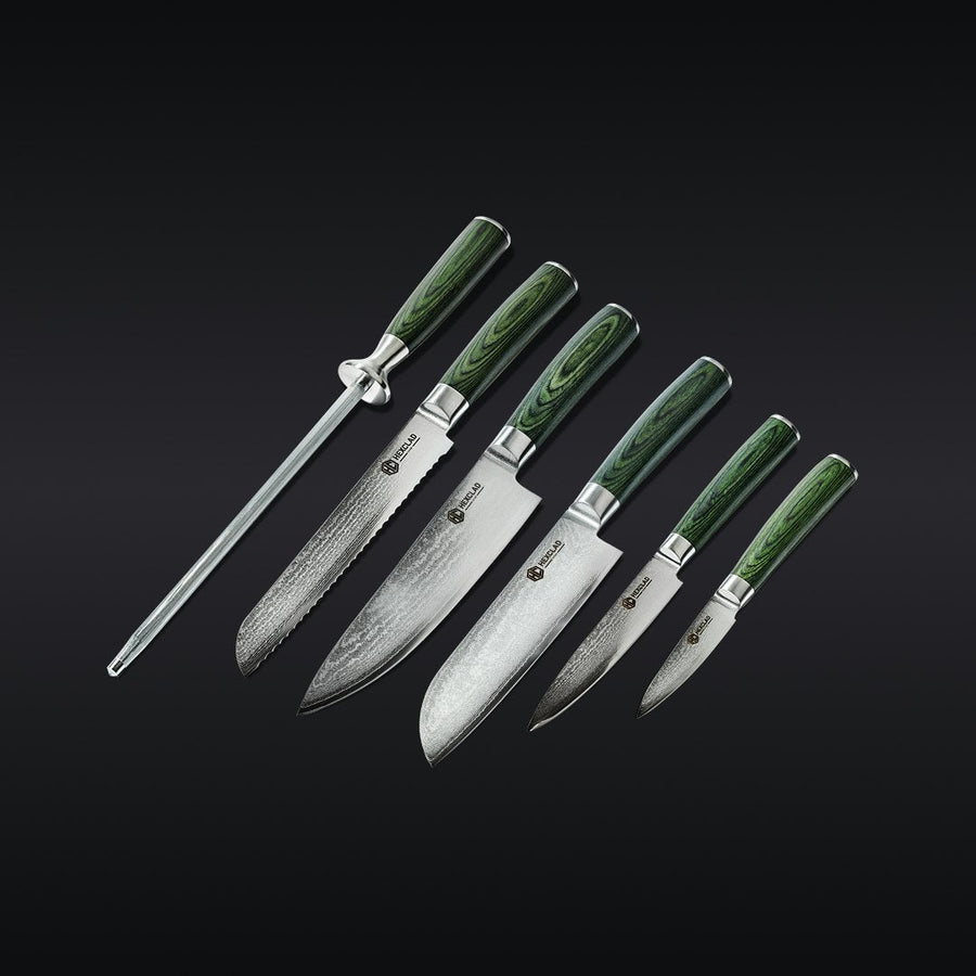 Essential Damascus Steel Knife Set, 6-pc (Green) NKGF