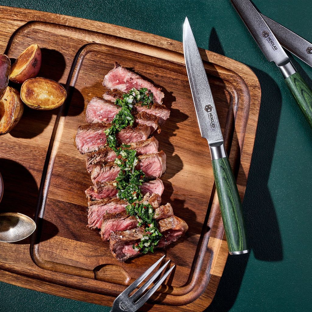 Damascus Steel Steak Knife Set, 4-pc (Green)
