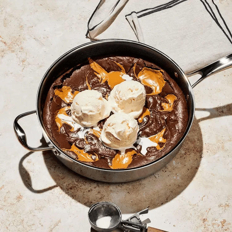 Peanut Butter Swirl Skillet Brownies a La Mode